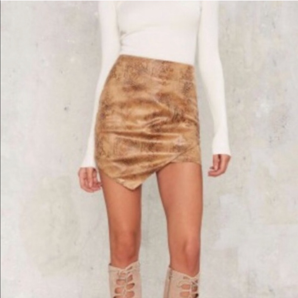 Tan snake skin asymmetrical skirt